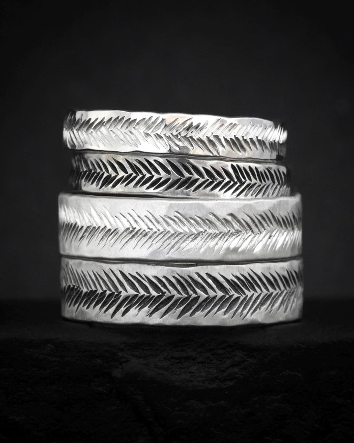 3mm Silver Feather Textured Band. Solid Gold or Silver Hand Engraved Organic Alternative Wedding Promise Everyday Ring