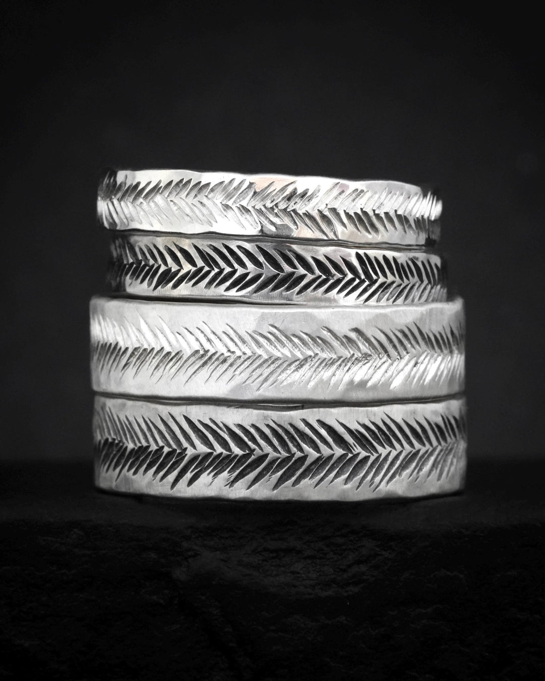 3mm Silver Feather Textured Band