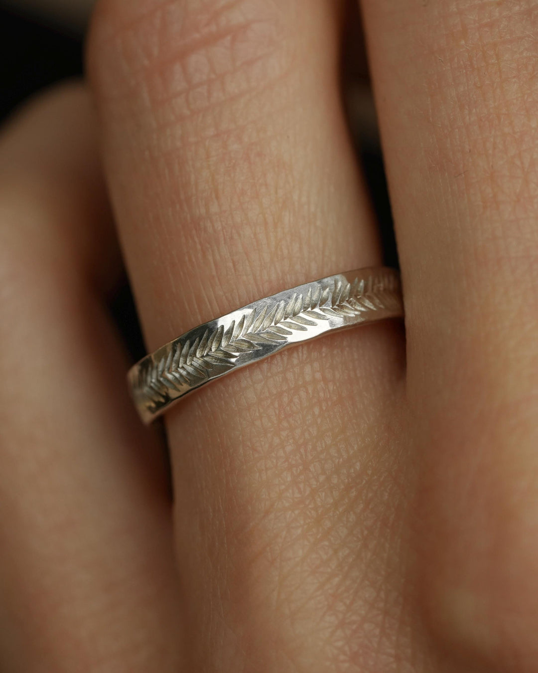 3mm Silver Feather Textured Band