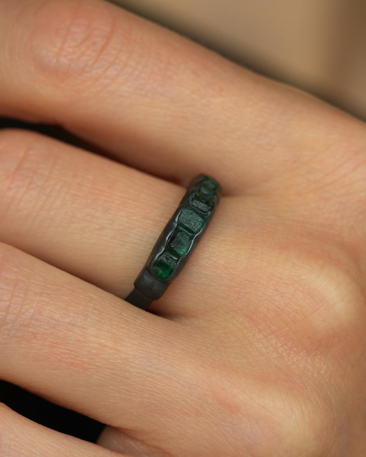 Wide Raw Emerald Band Ring