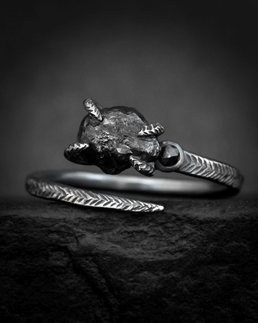Adjustable Raw Black Diamond Ring