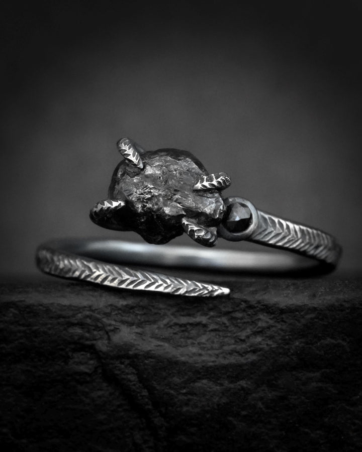 Adjustable Raw Black Diamond Ring