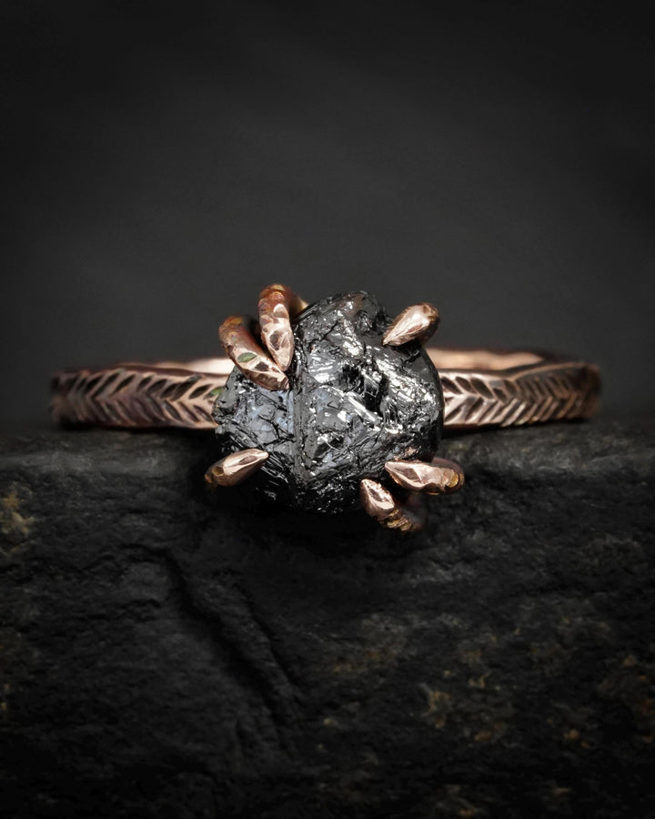 Raw Black Diamond Engagement Ring Set in Solid Gold or Sterling Silver