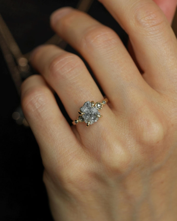 Gold Raw and Cut 5 Grey Diamond Engagement Ring