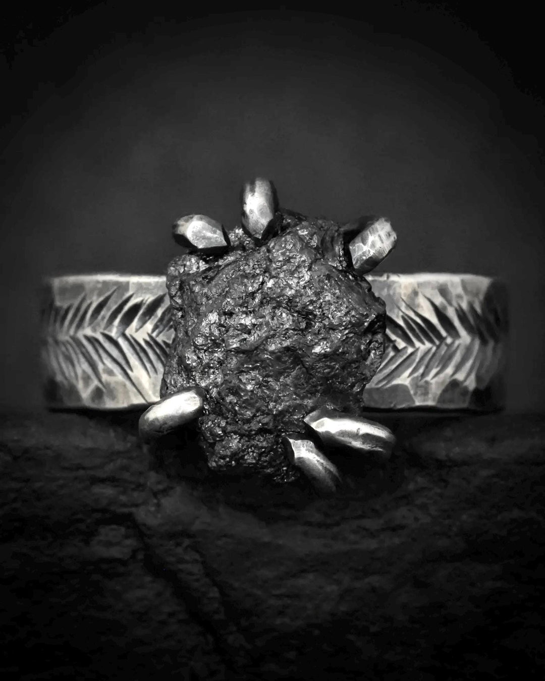 Wide Raw Black Diamond Ring
