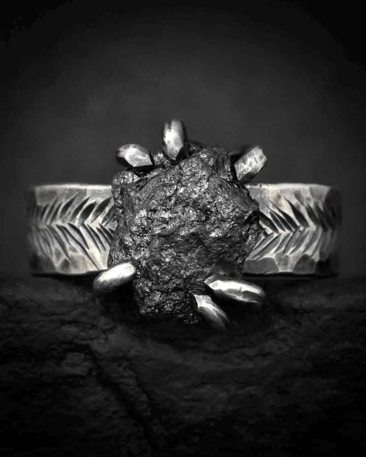 Wide Raw Black Diamond Ring
