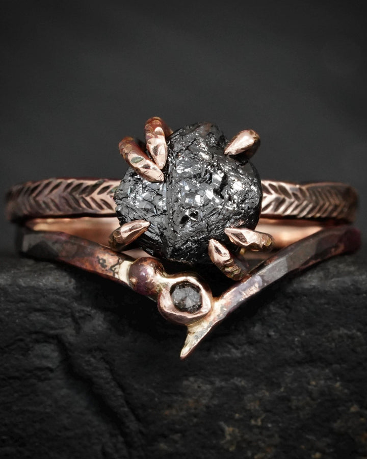 Raw Black Diamond Engagement Ring Set in Solid Gold or Sterling Silver