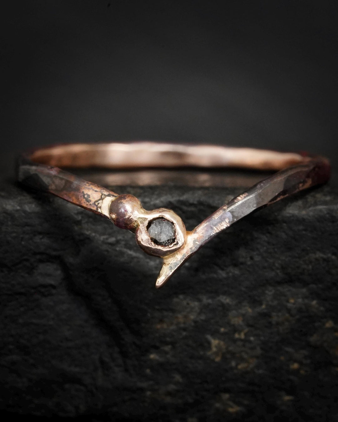 Raw Black Diamond Engagement Ring Set in Solid Gold or Sterling Silver