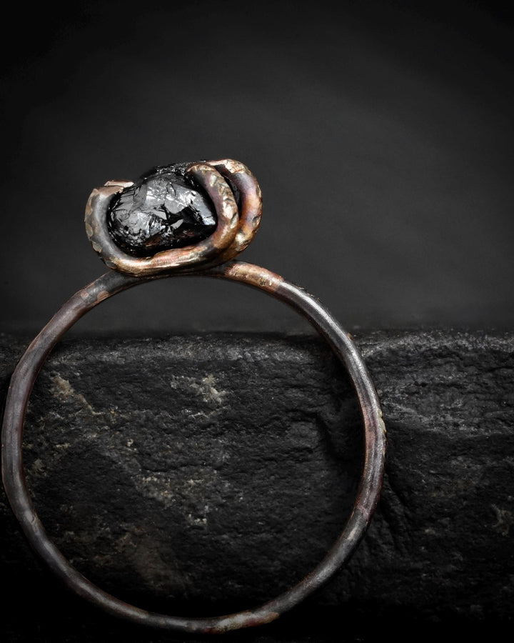 Raw Black Diamond Engagement Ring Set in Solid Gold or Sterling Silver
