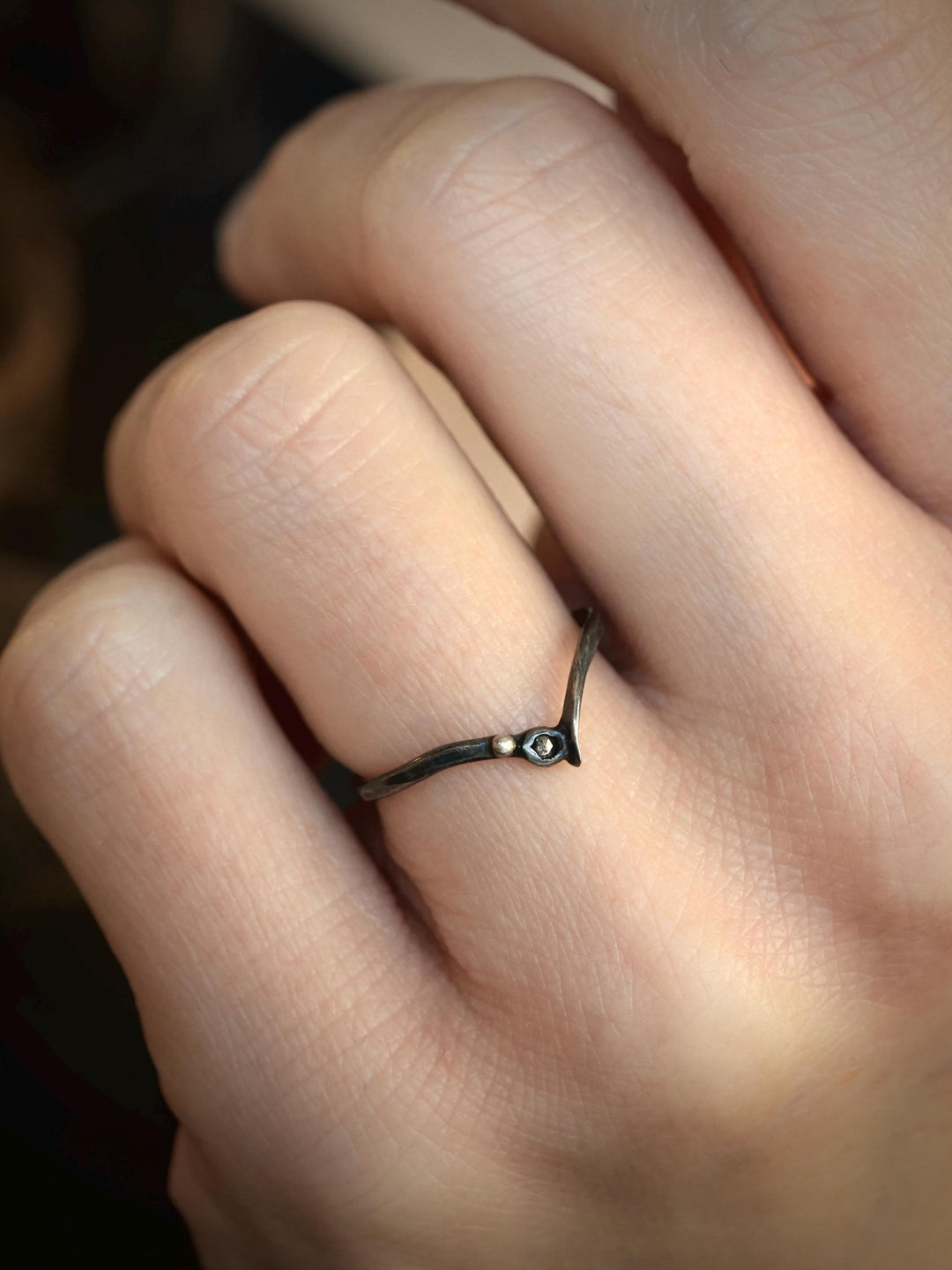 Raw Black Diamond Engagement Ring Set in Solid Gold or Sterling Silver