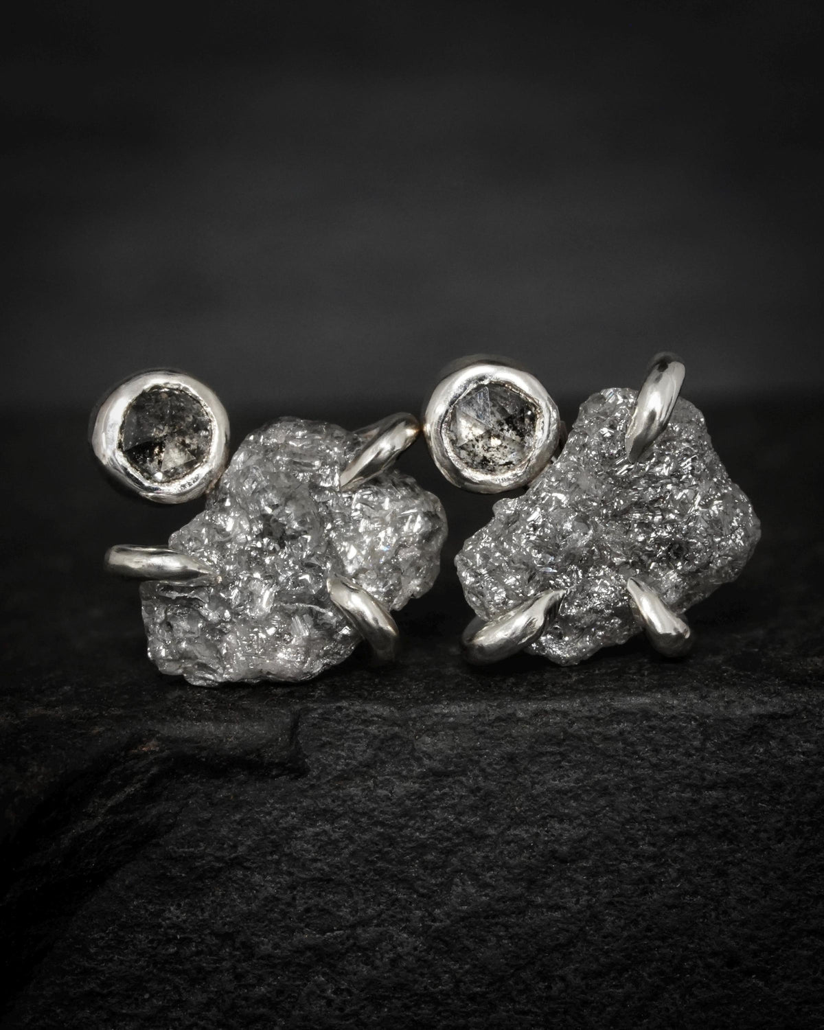 Silver Raw Grey and Galaxy Diamond Studs