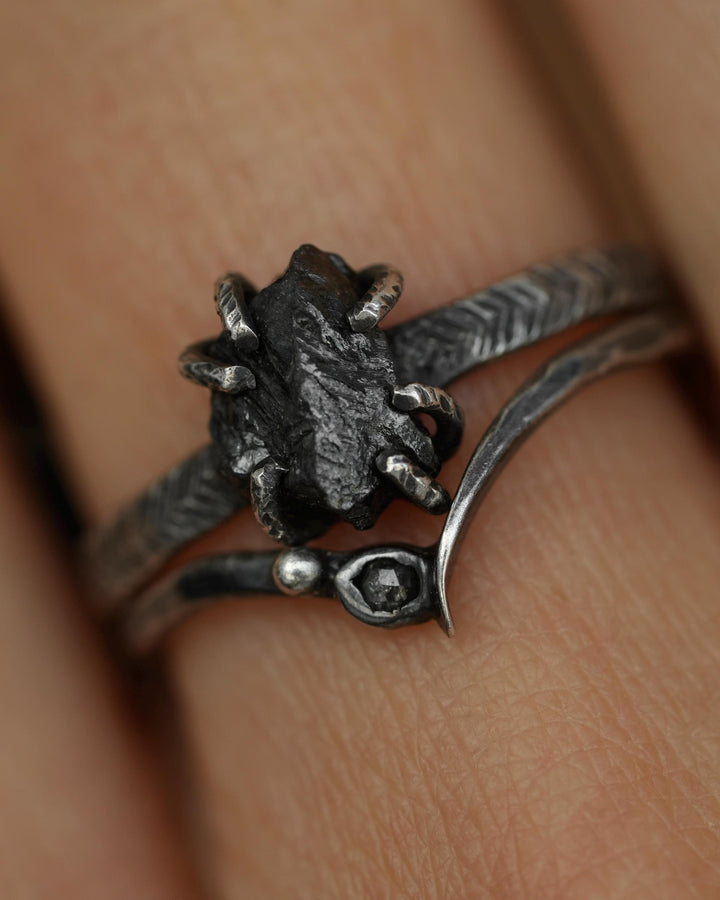 Black Silver Raw Black Diamond Ring Set