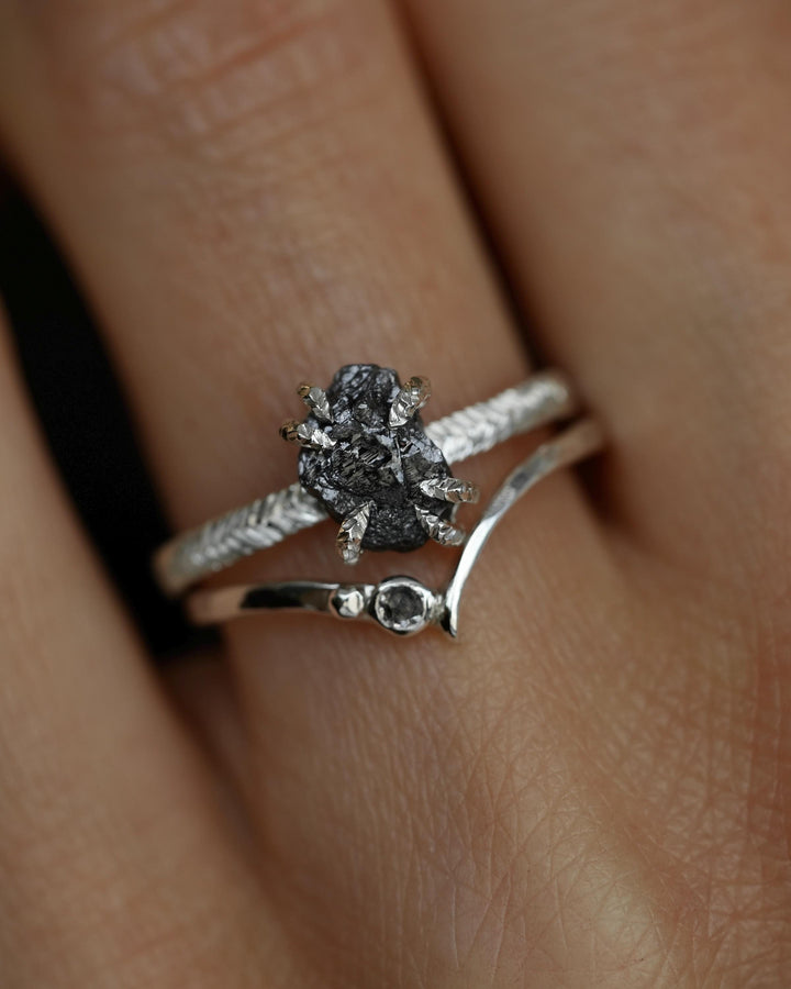 Black Silver Raw Black Diamond Ring Set