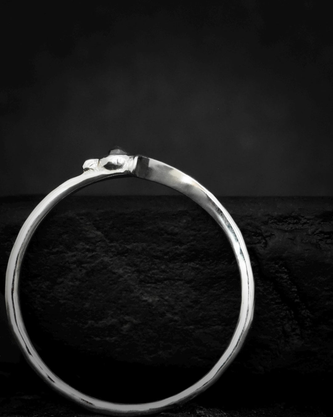 Raw Black Diamond Engagement Ring Set in Solid Gold or Sterling Silver