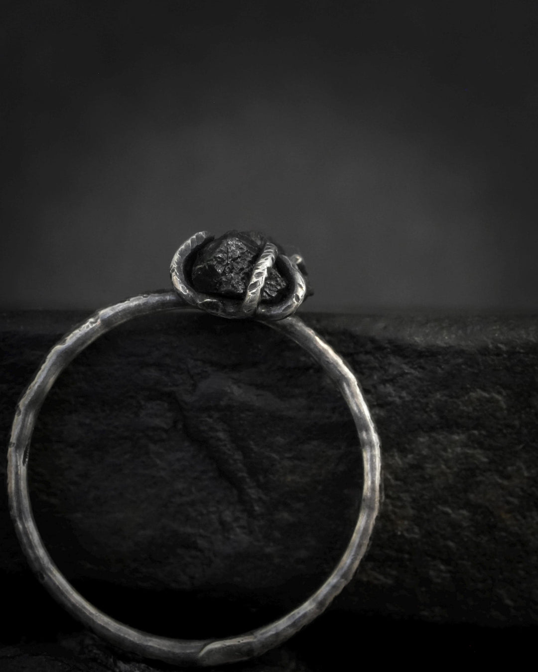Raw Black Diamond Engagement Ring Set in Solid Gold or Sterling Silver