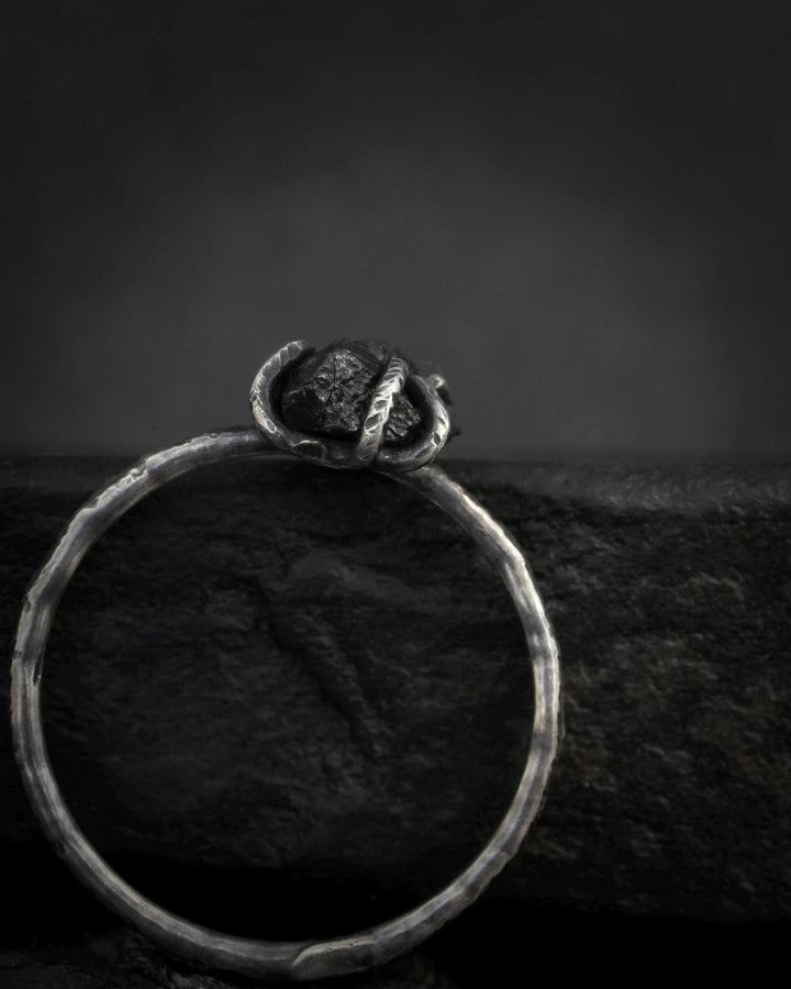 Raw Black Diamond Engagement Ring Set in Solid Gold or Sterling Silver