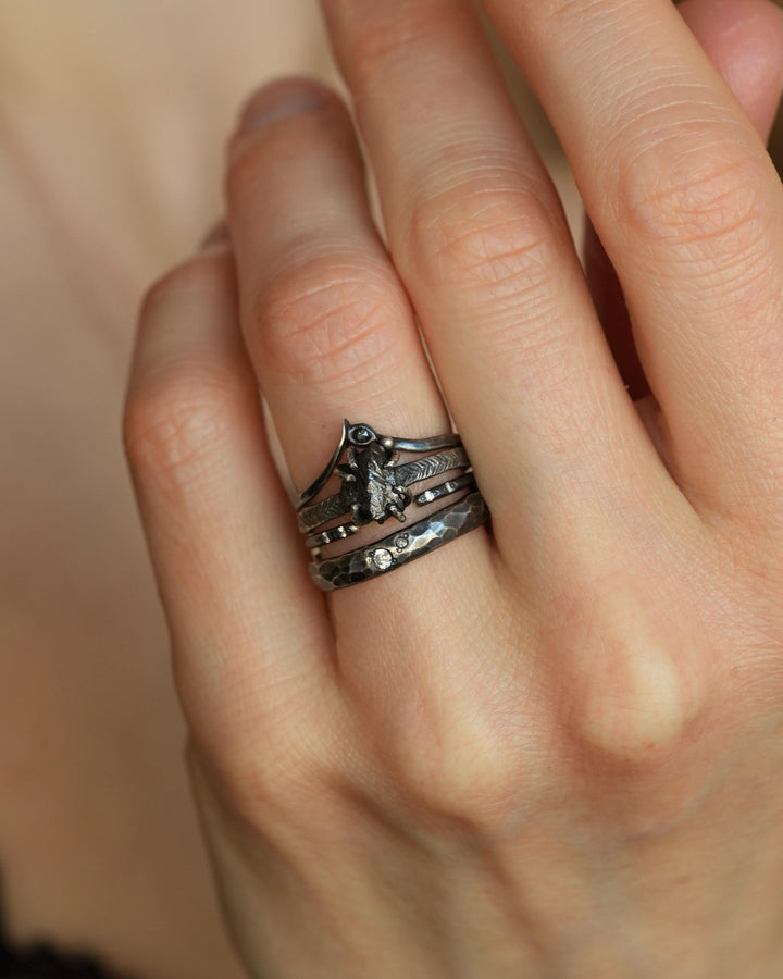 Raw Black Diamond Engagement Ring Set in Solid Gold or Sterling Silver