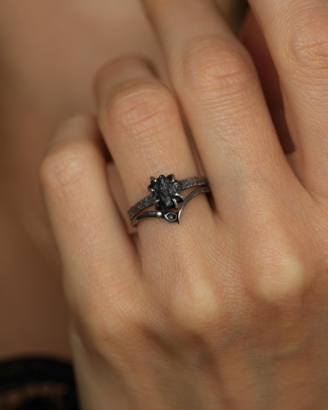 Raw Black Diamond Ring Set