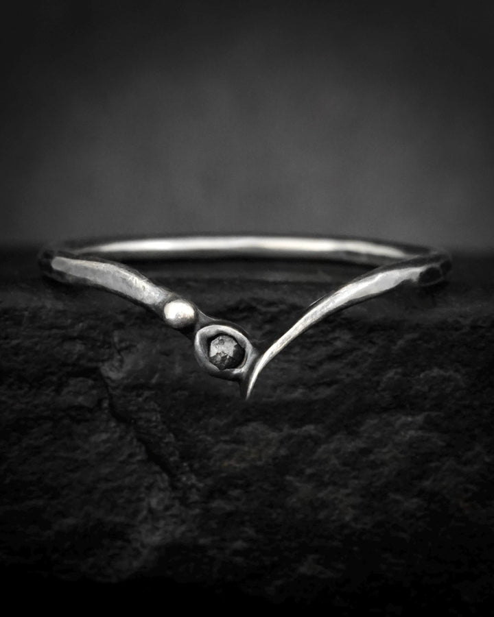 Raw Black Diamond Engagement Ring Set in Solid Gold or Sterling Silver