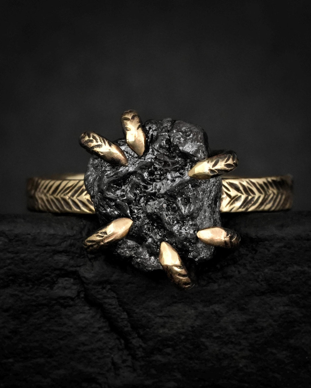 Certified Raw Black Diamond Gold Ring