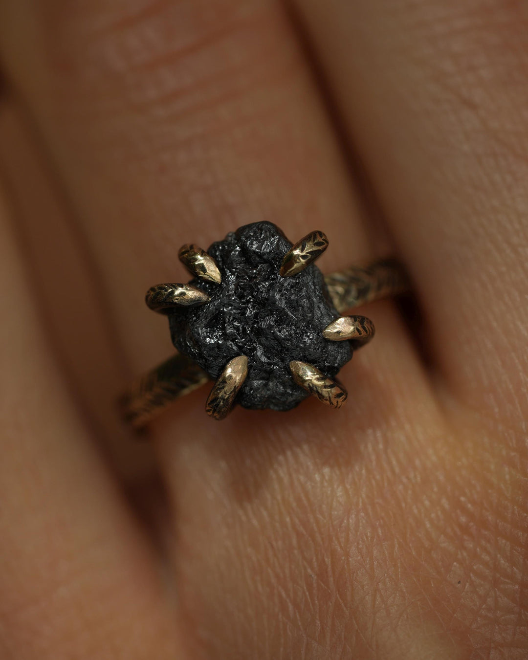Certified Raw Black Diamond Gold Ring
