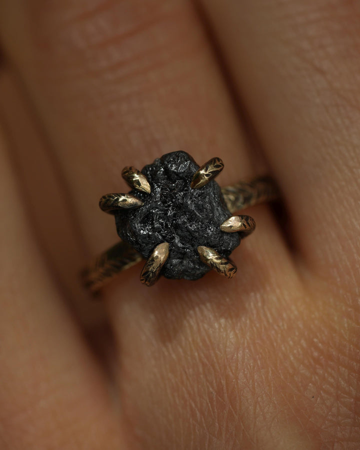 Certified Raw Black Diamond Gold Ring