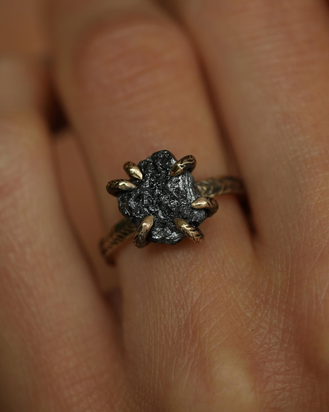 Certified Raw Black Diamond Gold Ring
