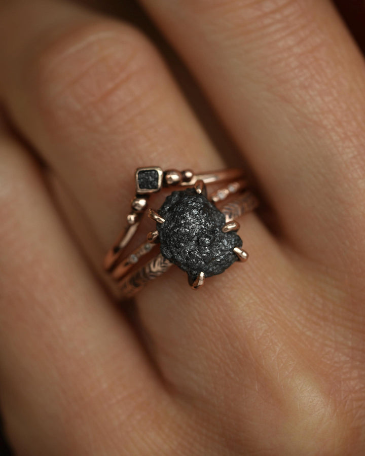 Rustic Raw Black Diamond Ring