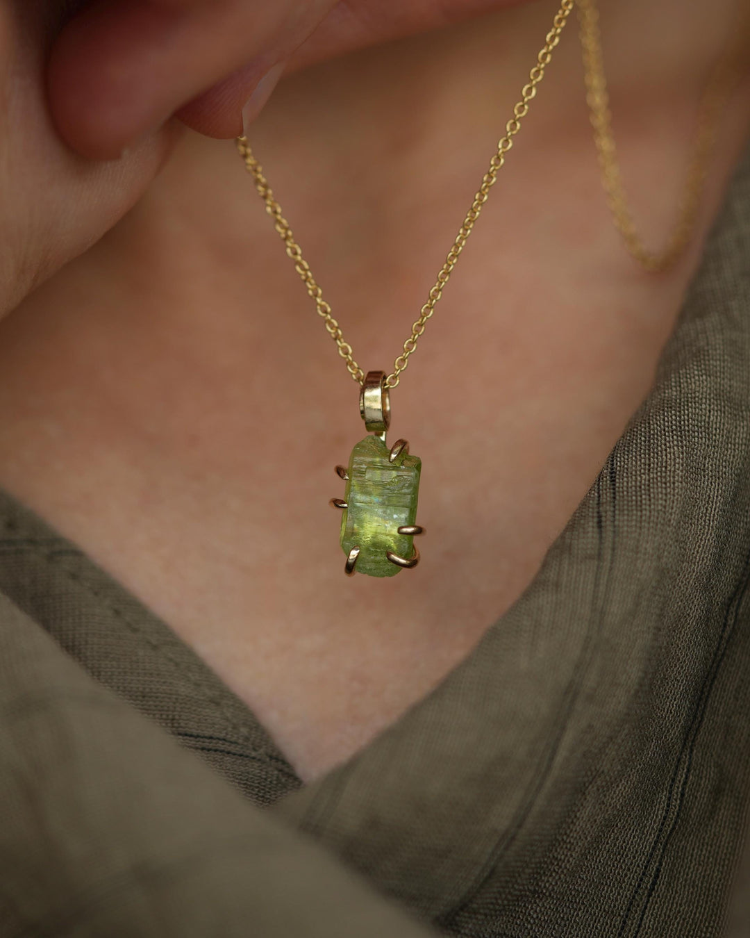Raw Peridot Crystal Necklace