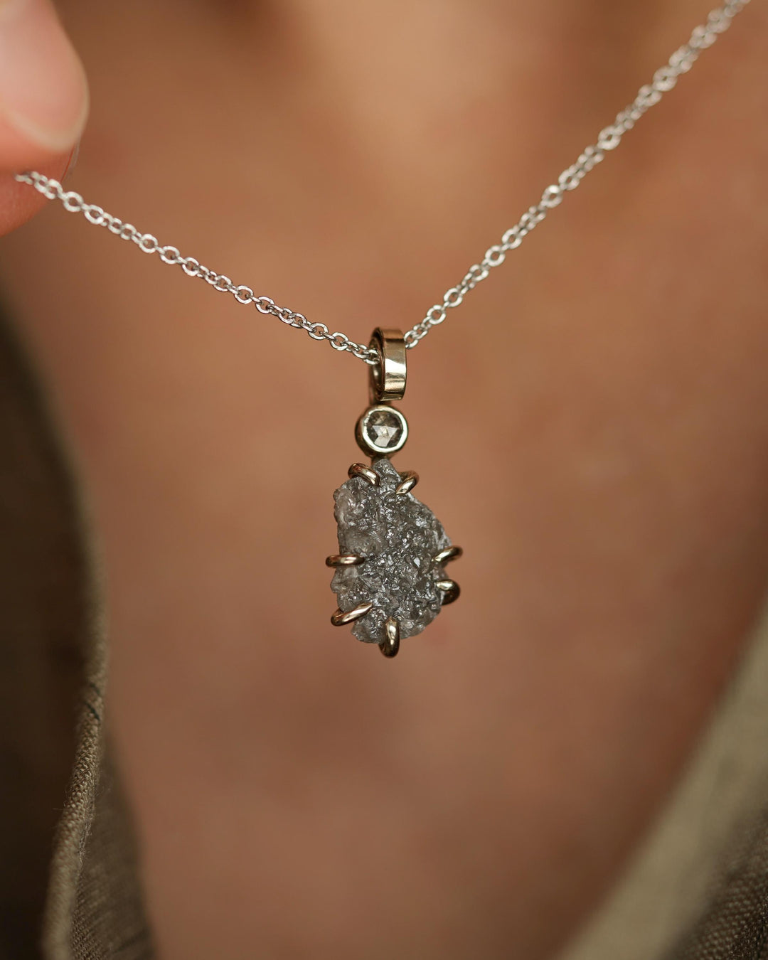Raw Grey Diamond Necklace