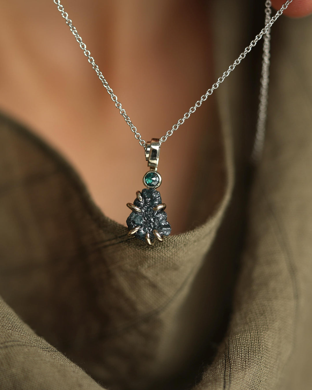 Raw Blue Diamond Necklace