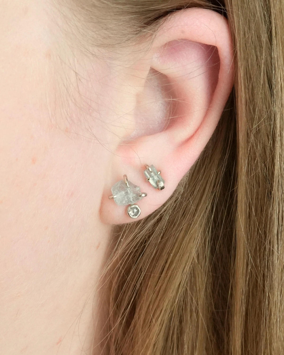 Raw Aquamarine Crystal Studs