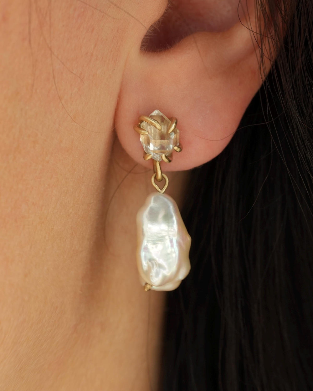 White Pearl and Herkimer Earrings