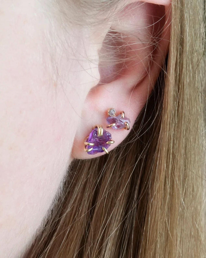 Amethyst and pink Diamond Stud Earrings