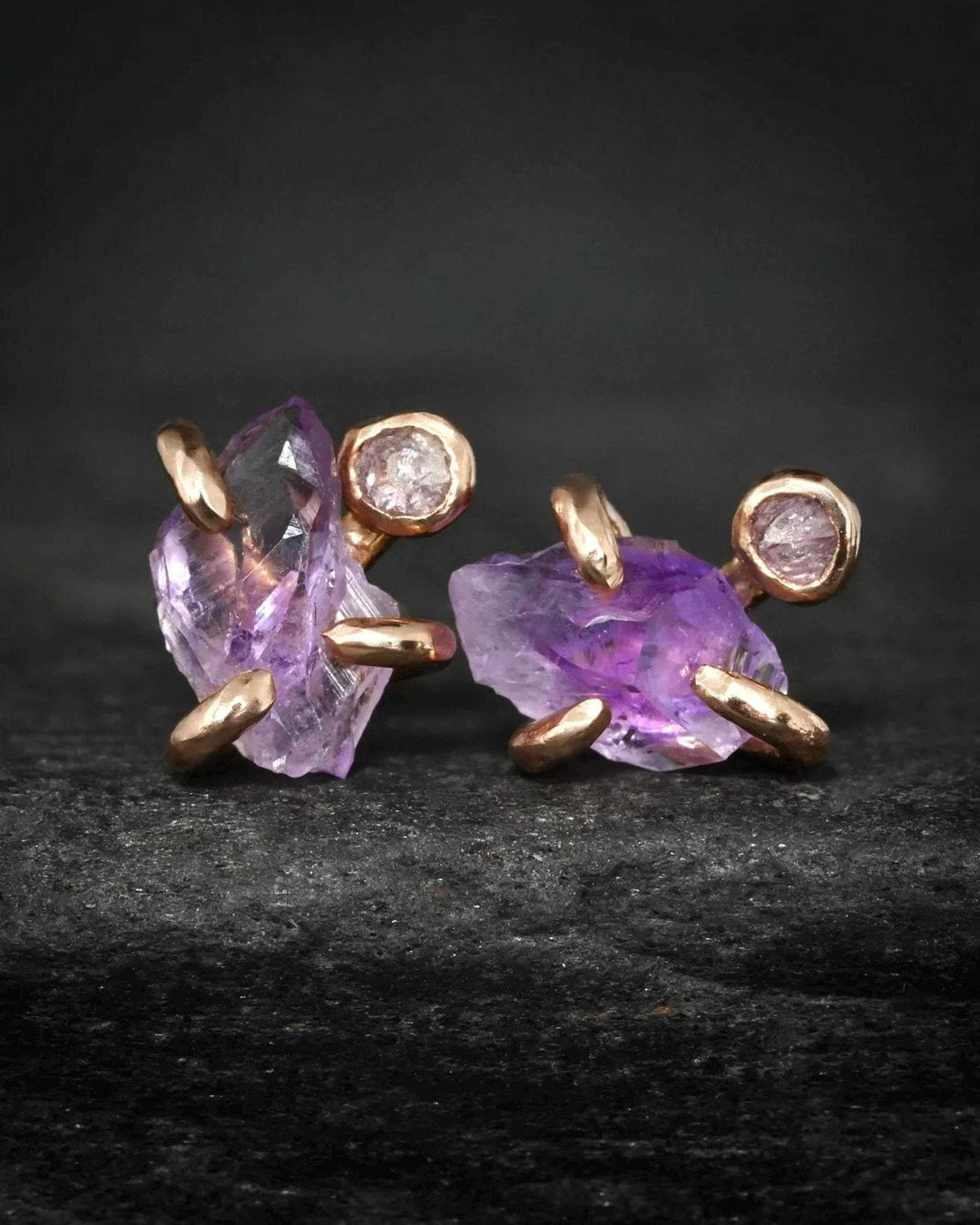 Amethyst and pink Diamond Stud Earrings
