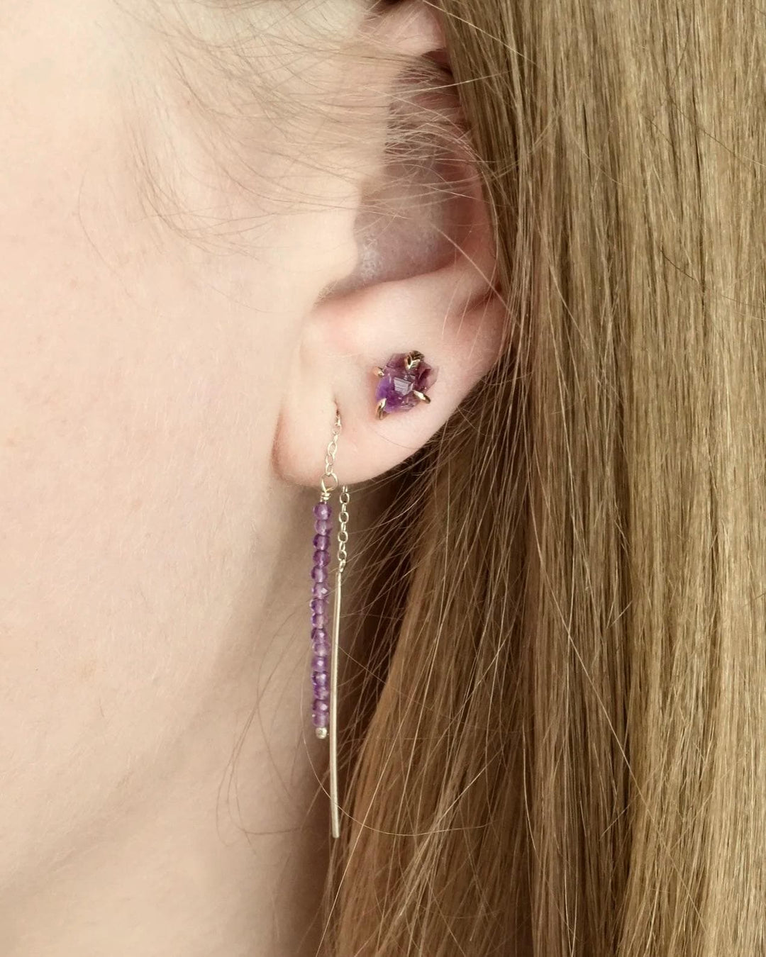 Raw Amethyst Stud Earrings