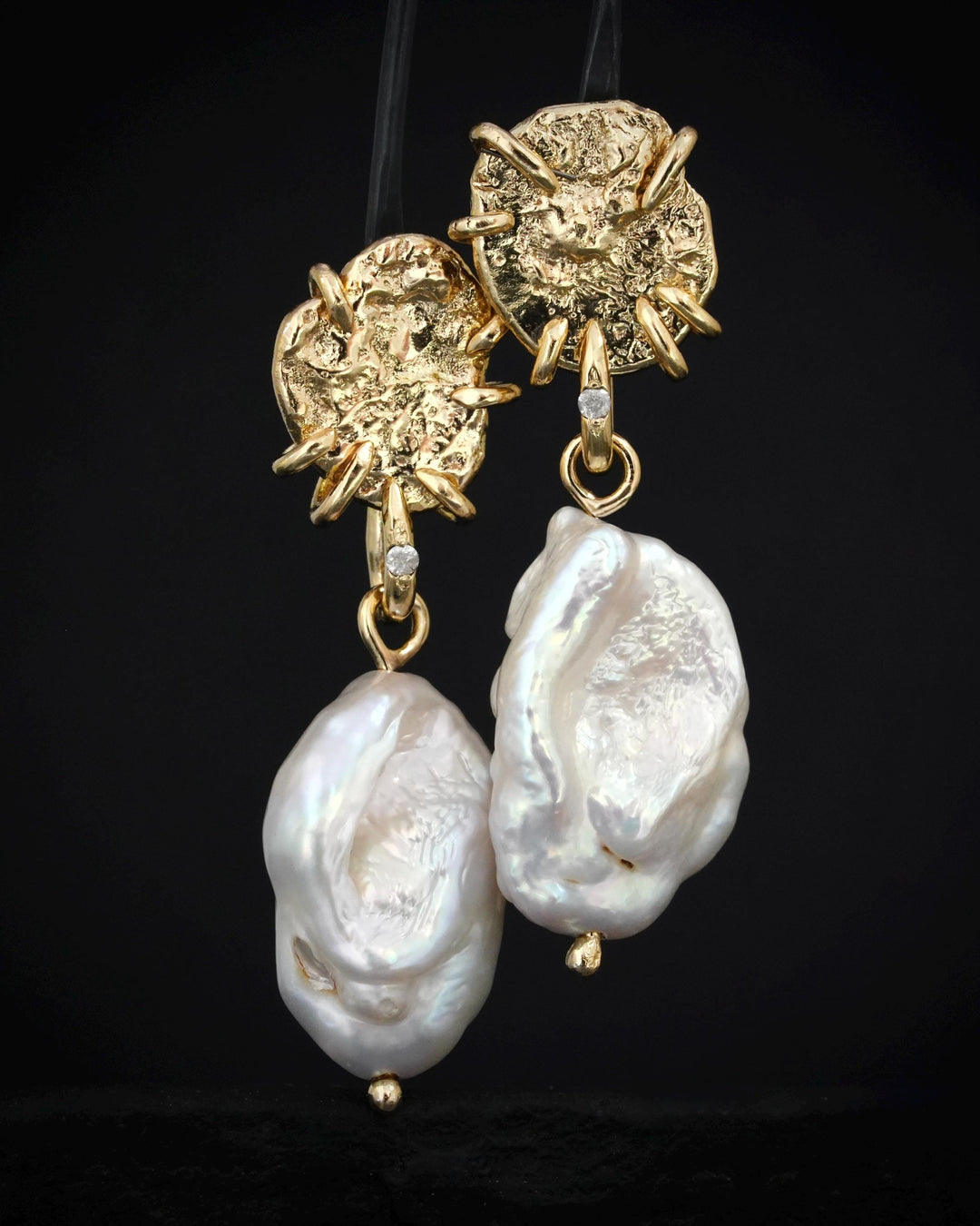 White Pearl and Diamond Earrings