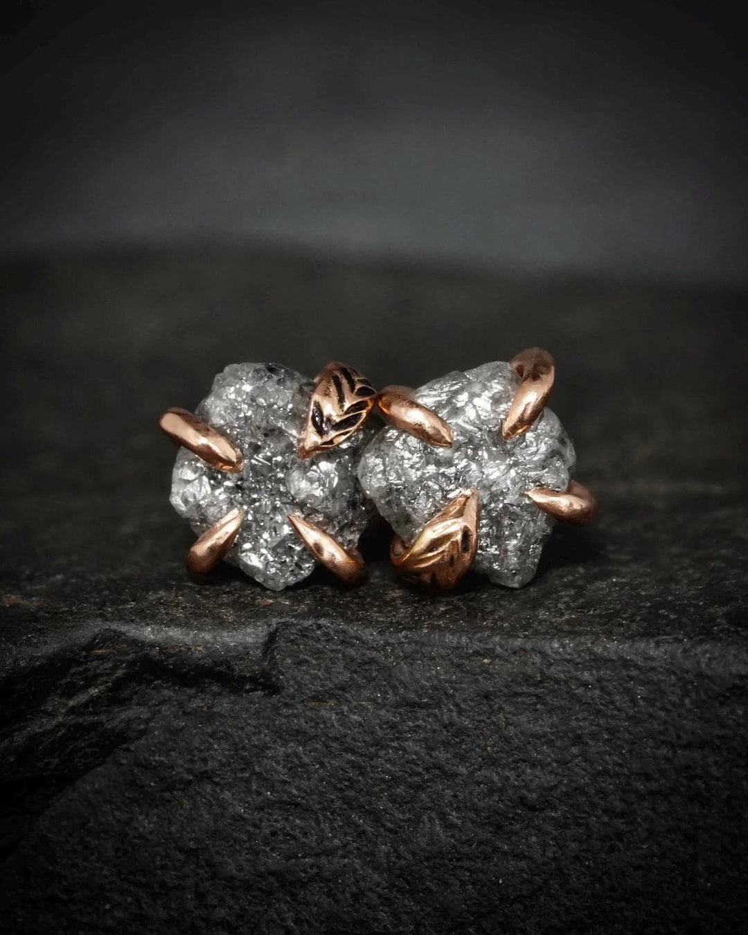 Raw Grey Diamond Stud Earrings
