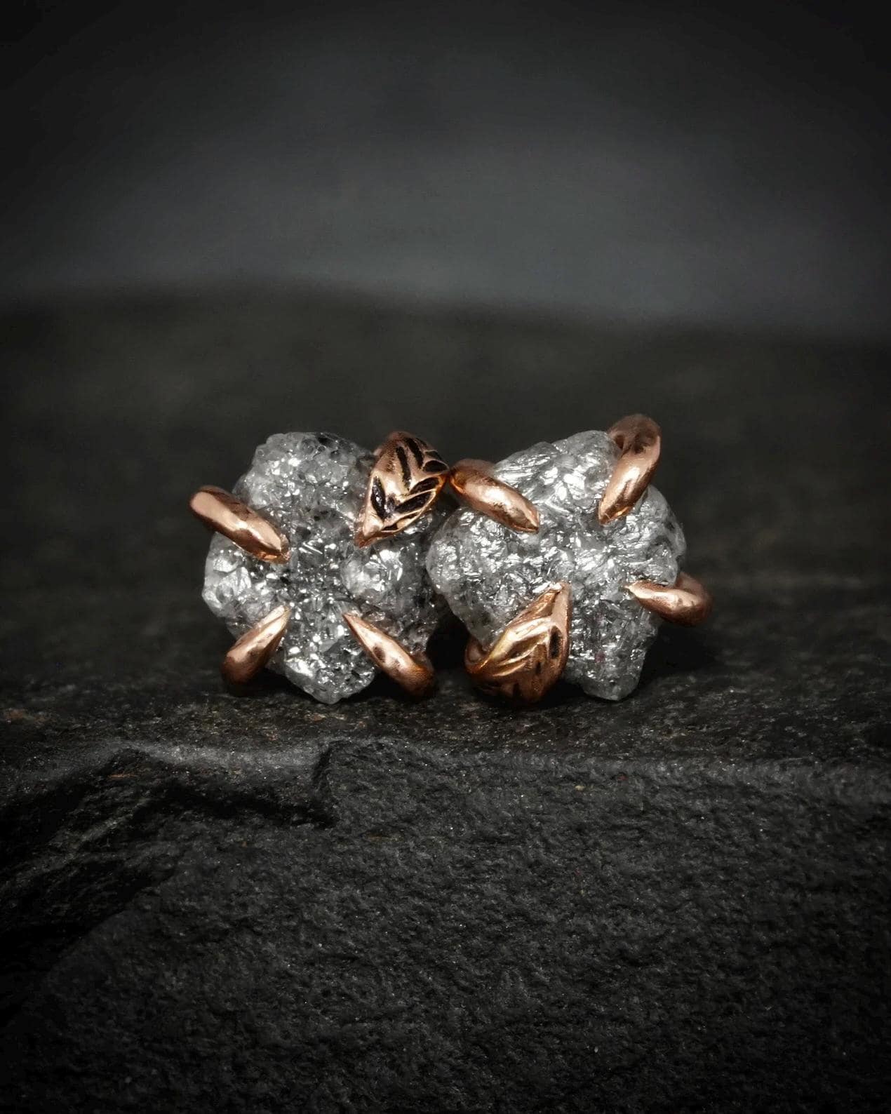 Rose Gold Raw Grey Diamond Studs