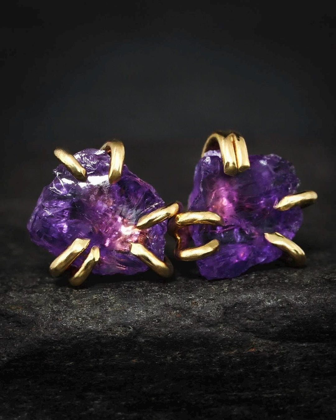 Raw Amethyst Studs