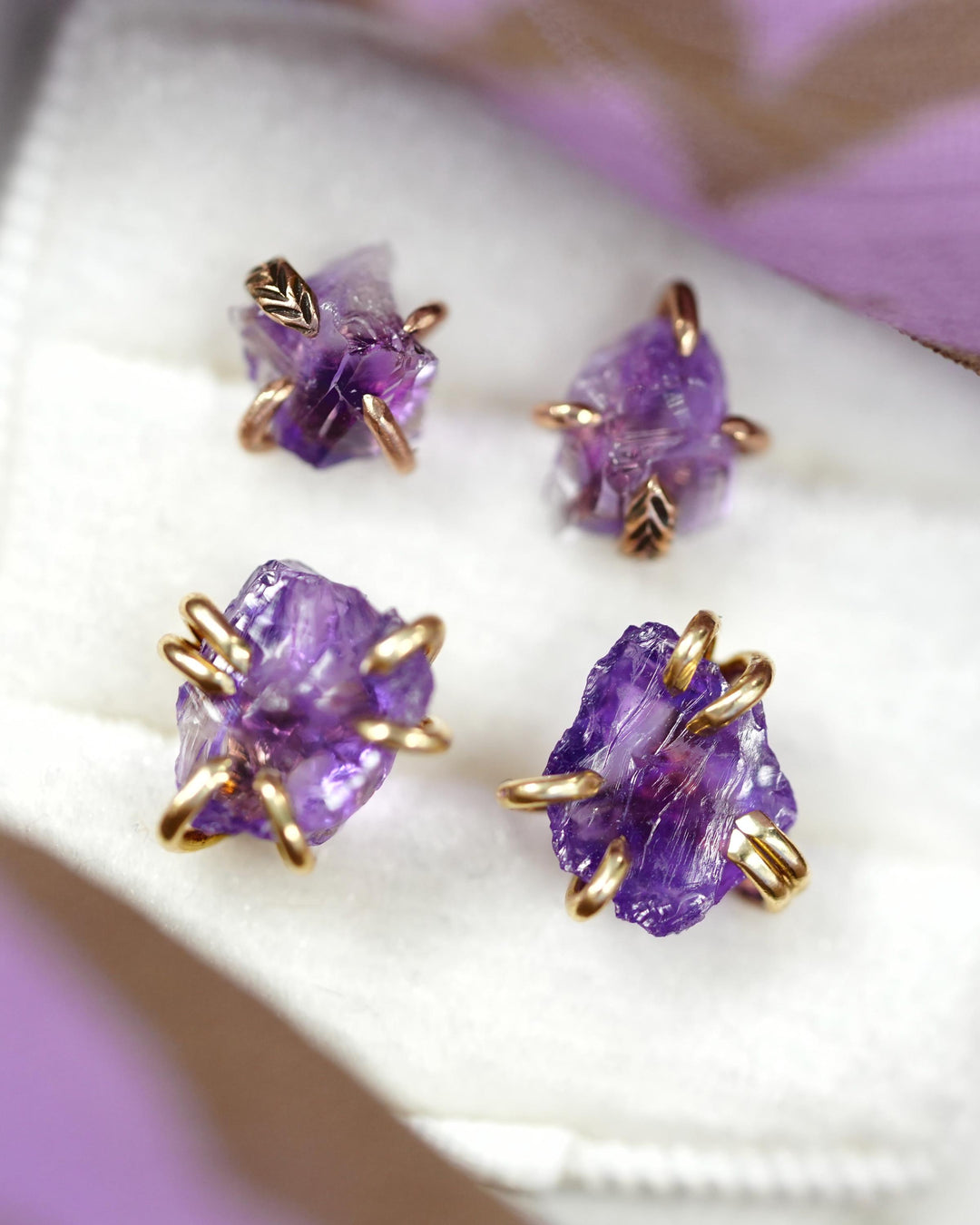 Raw Amethyst Studs