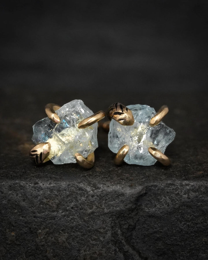 Tiny Rebel Arrow Raw Aquamarine Studs