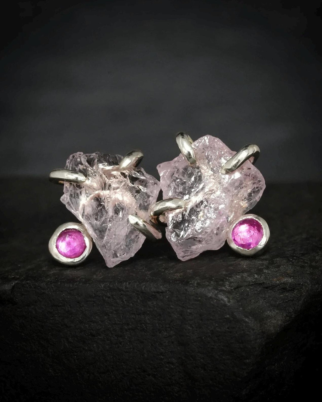 Morganite and Ruby Stud Earrings