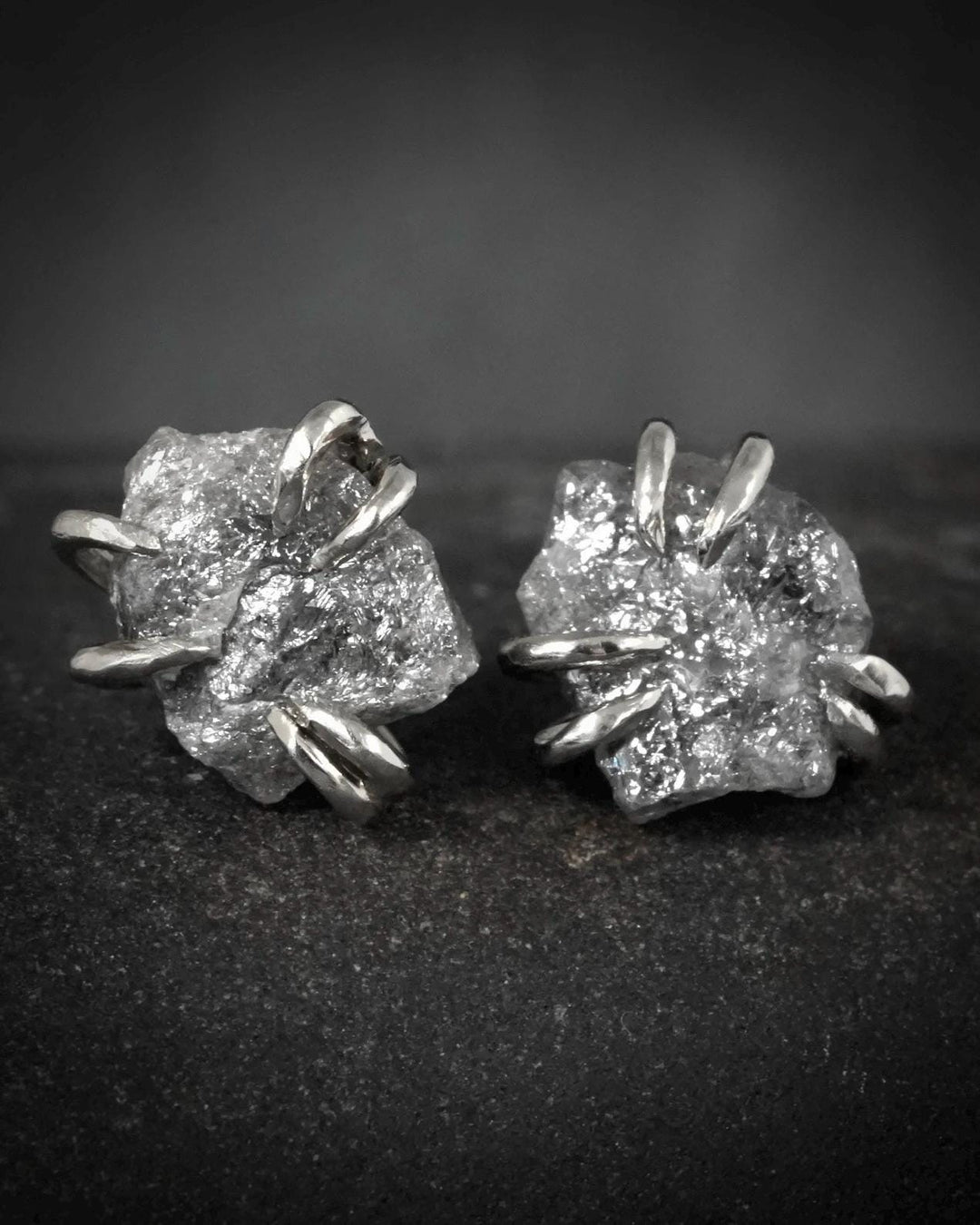 Raw Grey Diamond Stud Earrings