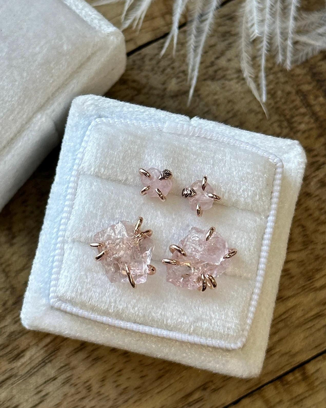 Raw Pink Morganite Stud Earrings