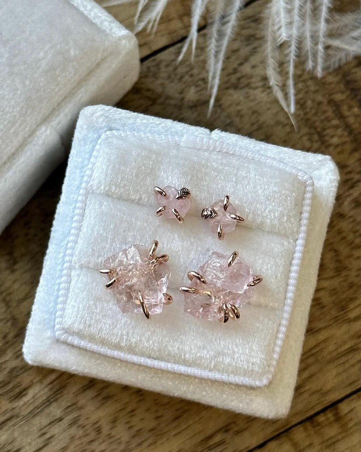 Raw Pink Morganite Stud Earrings