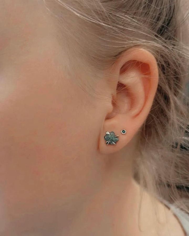 Rose Cut Round Blue Diamond Studs