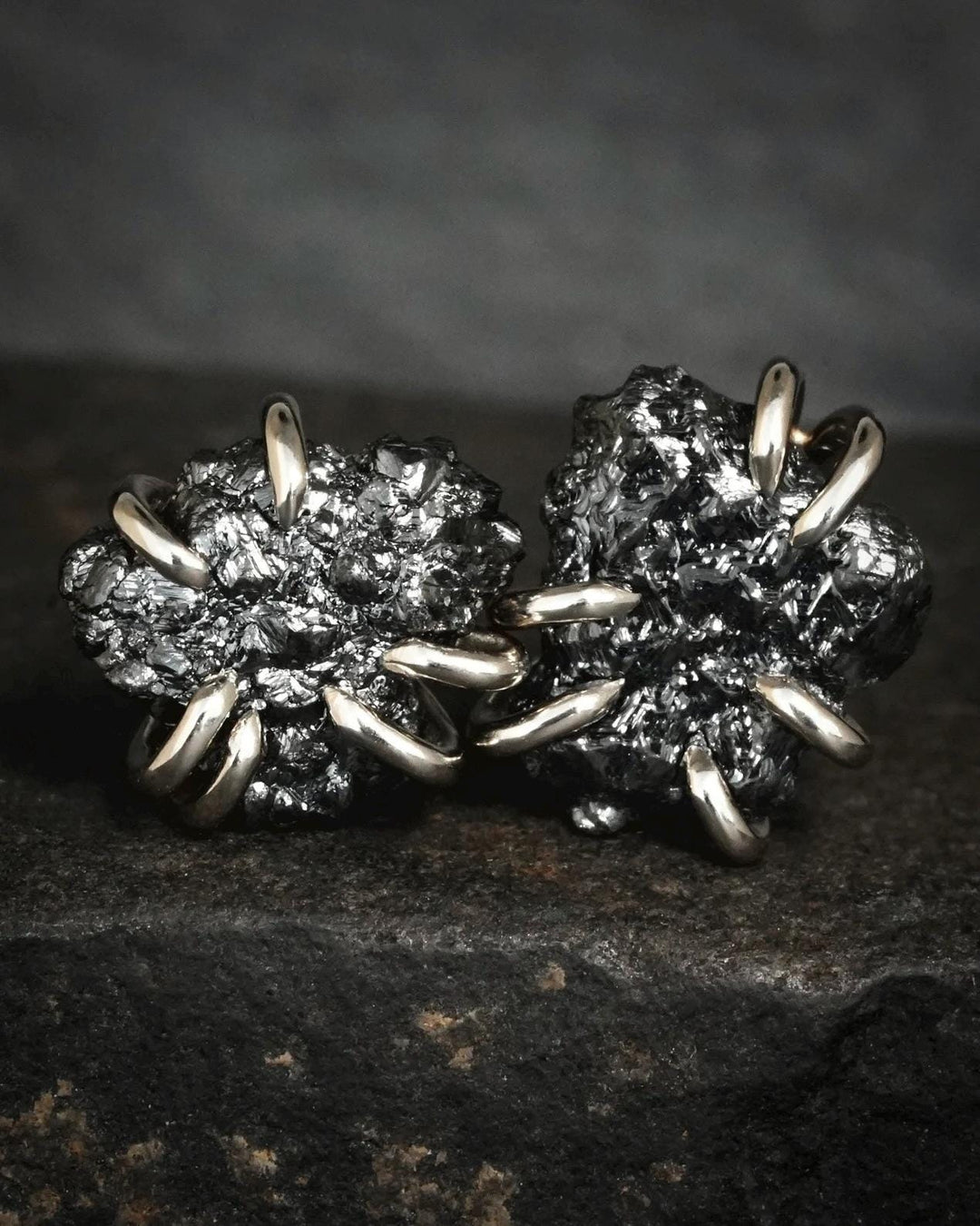 Raw Black Diamond Stud Earrings