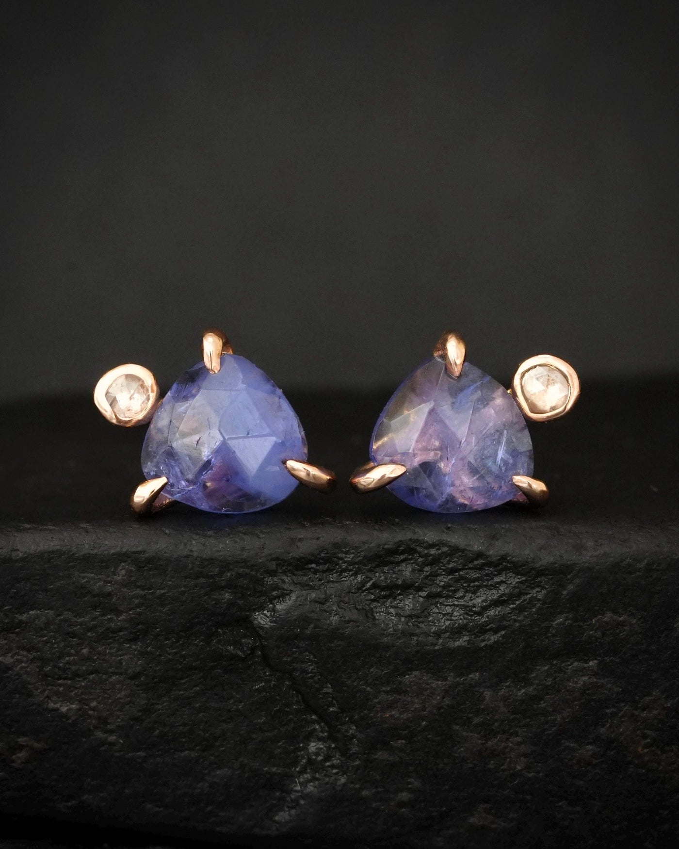 Rose Gold Natural Tanzanite and Diamond Studs