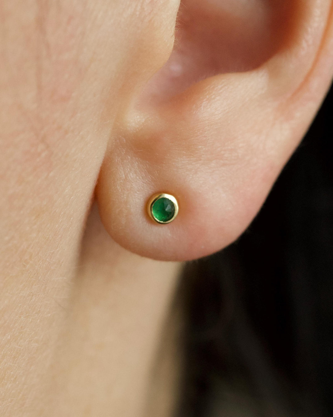 Round Cut Emerald Studs